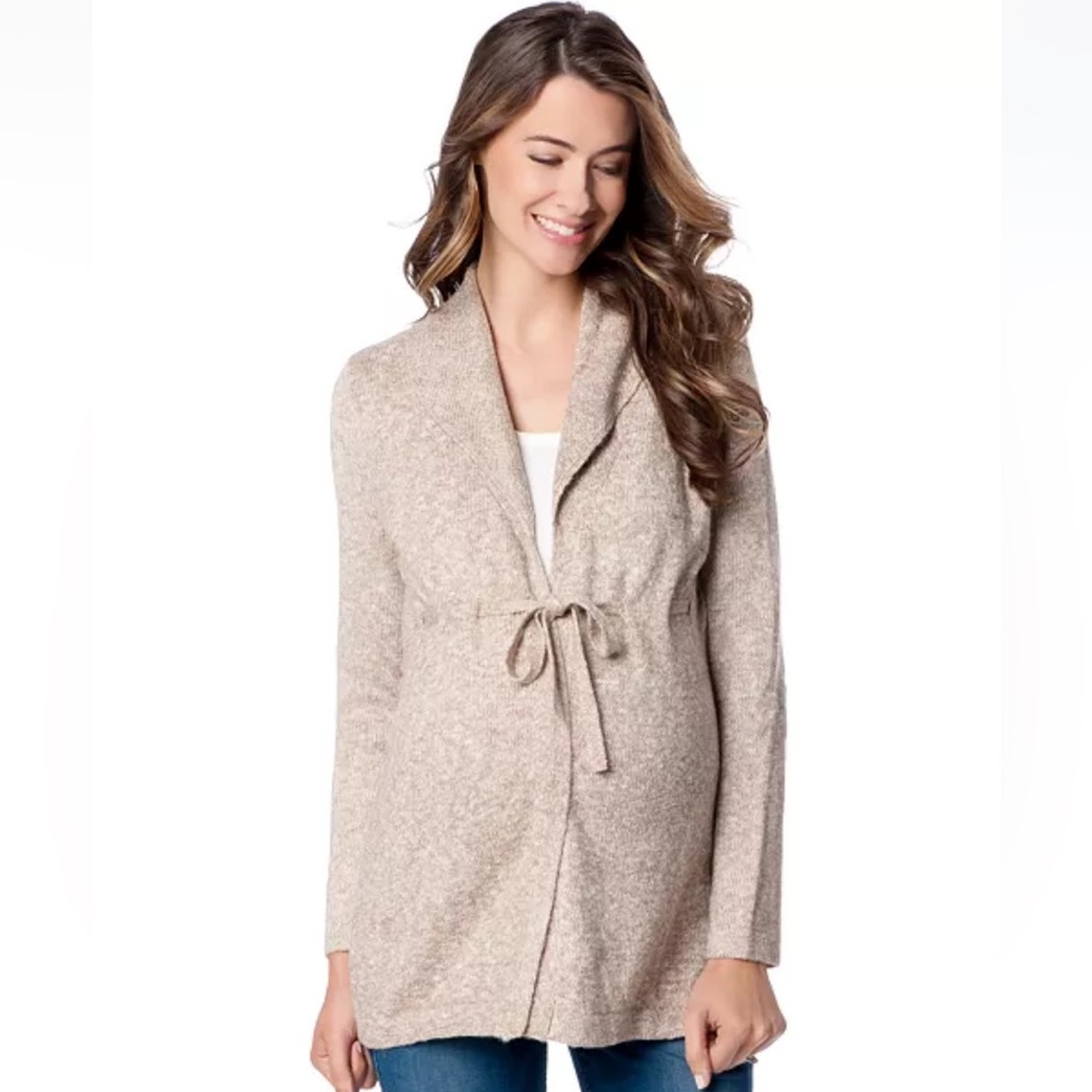 Motherhood Tan marbled Cardigan Tie Front Sweater Size Small - Picture 1 of 9